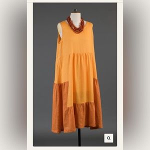 Eskandar -two tone tiered pleated sleeveless dress in orange mix